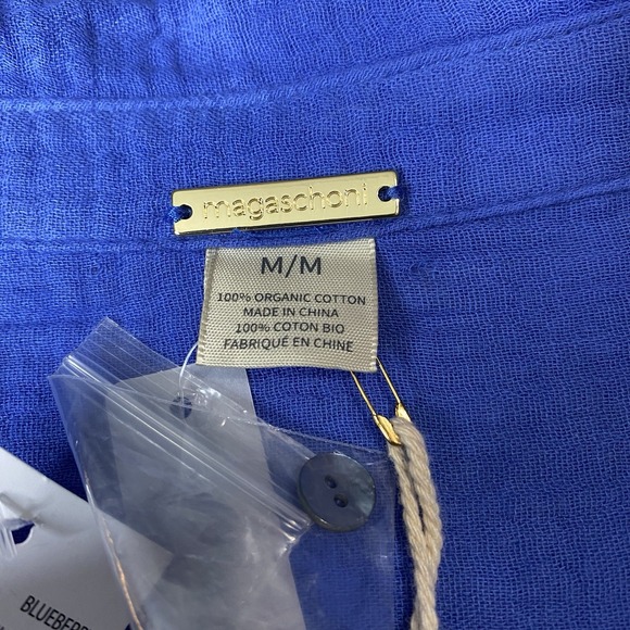 magaschoni Gauze Midi Dress‎ Women Sz M 100% Organic Cotton Belted Button Front - Picture 8 of 10